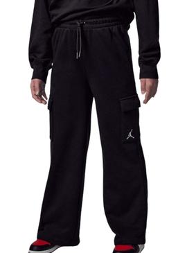 Calças de carga Jordan Y2K French Terry preto para meninas e meninos.