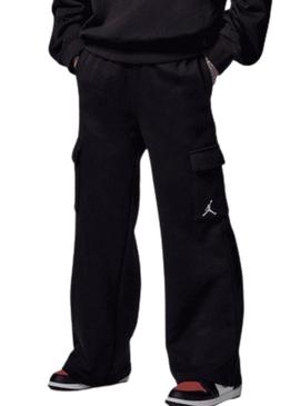 Calças de carga Jordan Y2K French Terry preto para meninas e meninos.