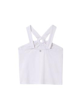 Camisa de alças Mayoral com argolas brancas para menina.