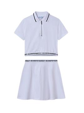 Conjunto Mayoral saia e polo azul para menina