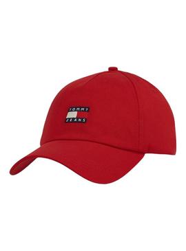 Boné Tommy Jeans Heritage vermelho para mulher.