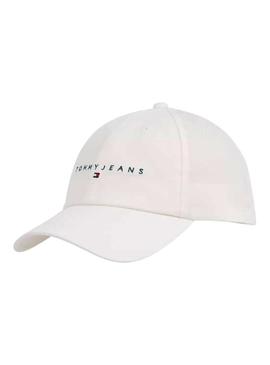 Boné Tommy Jeans Linear branco para homem e mulher.