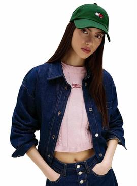 Boné Tommy Jeans Linear verde para homem e mulher.