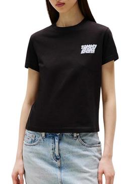 Camisa Tommy Jeans Bubble preta para mulher.