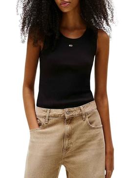 Camiseta Tommy Jeans Tank Top preta para mulher.