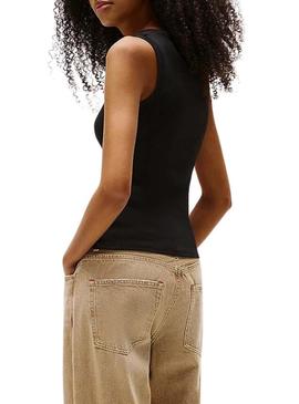 Camiseta Tommy Jeans Tank Top preta para mulher.