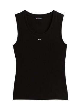 Camiseta Tommy Jeans Tank Top preta para mulher.