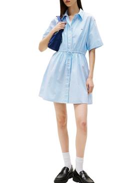 Vestido Tommy Jeans Shirt azul e branco para mulher.