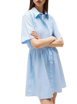 Vestido Tommy Jeans Shirt azul e branco para mulher.