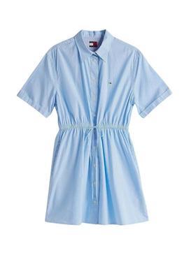 Vestido Tommy Jeans Shirt azul e branco para mulher.
