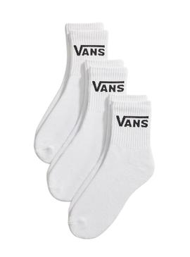Pack de três meias Vans Classic Half Crew brancas para mulher e homem.