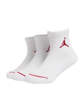 Pack 3 pares de meias Junior Jordan Jumpman Quarter branco para meninas e meninos.
