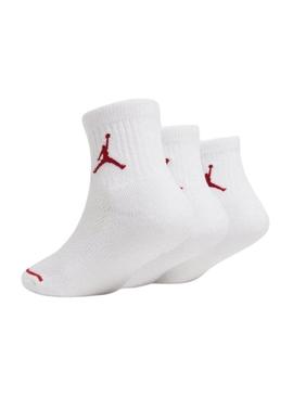 Pack 3 pares de meias Junior Jordan Jumpman Quarter branco para meninas e meninos.