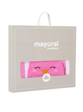 Toalha de praia Mayoral com capuz rosa para bebê.