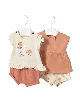 Conjunto Mayoral Ponto 4 peças laranja para bebê.