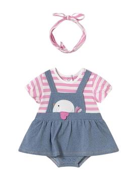 Macacão Mayoral saia denim rosa para bebê