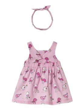 Vestido Mayoral tiara pétala rosa para bebê.
