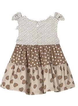 Vestido Mayoral combinado biscoito marrom para bebê