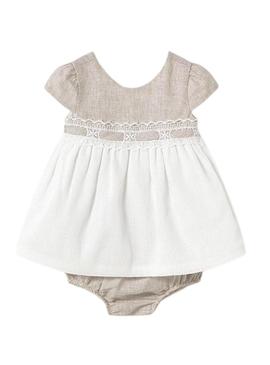 Vestido Mayoral combinado cerimônia bege bebê