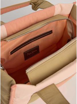 Bolsa Pepe Jeans Zadie rosa e bege para mulher.