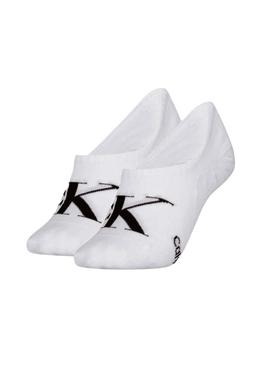 Pacote de meias Calvin Klein Footie High Cut branco para mulher.