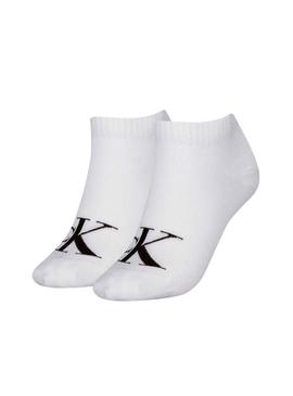 Pack de meias Calvin Klein Sneaker Monogram branco para mulher.