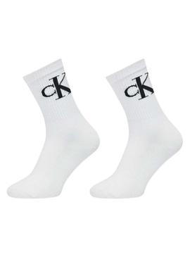 Conjunto de meias Calvin Klein Monogram branco para mulher.