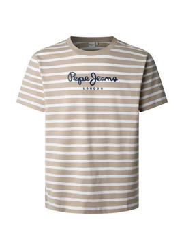 Camiseta Pepe Jeans listrada Eggo bege para homem.