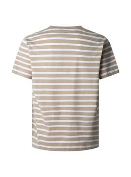 Camiseta Pepe Jeans listrada Eggo bege para homem.