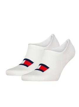 Pack de dois pares de meias invisíveis brancas da Tommy Jeans Uni Footie para homens e mulheres.