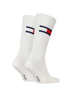 Pack de dois pares de meias Tommy Jeans UNI brancas para homem e mulher.
