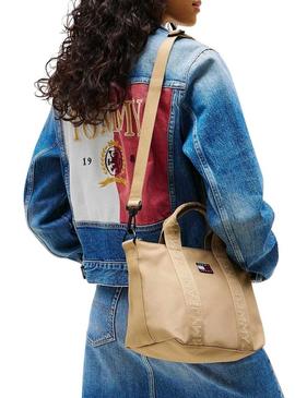 Bolsa Tommy Jeans Tote mini bege para mulher.