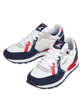 Sapatilhas Pepe Jeans Brit branco e azul marinho