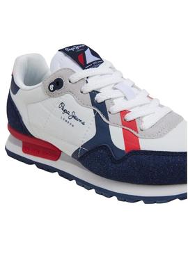 Sapatilhas Pepe Jeans Brit branco e azul marinho
