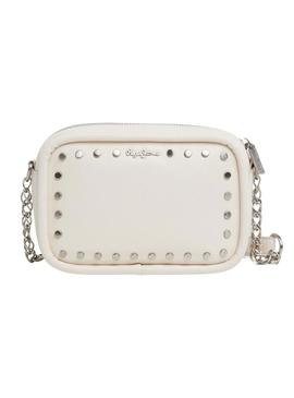Bolsa Pepe Jeans Brianae com tachas bege para mulher.