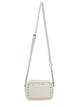 Bolsa Pepe Jeans Brianae com tachas bege para mulher.