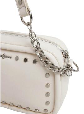 Bolsa Pepe Jeans Brianae com tachas bege para mulher.