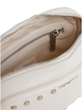 Bolsa Pepe Jeans Brianae com tachas bege para mulher.