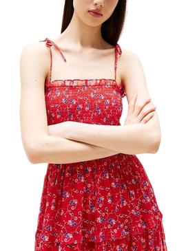Vestido Tommy Jeans Chiffon vermelho para mulher.
