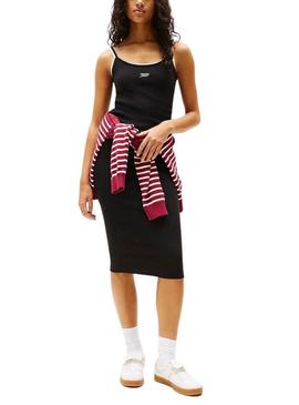 Vestido Tommy Jeans Script preto de alça para mulher
