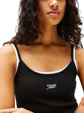 Vestido Tommy Jeans Script preto de alça para mulher