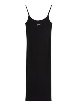 Vestido Tommy Jeans Script preto de alça para mulher