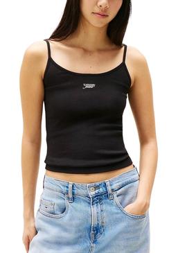 Camiseta Tommy Jeans Strappy preta para mulher.