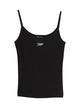Camiseta Tommy Jeans Strappy preta para mulher.