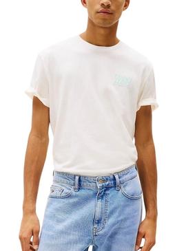 Camiseta Tommy Jeans Bubble branca para homem.
