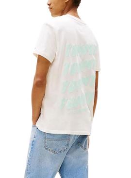 Camiseta Tommy Jeans Bubble branca para homem.