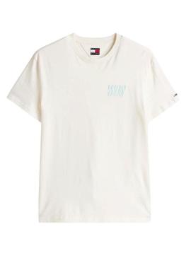 Camiseta Tommy Jeans Bubble branca para homem.