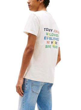 Camiseta Tommy Jeans Slanted beige para homem