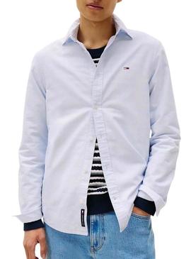 Camisa Tommy Jeans Oxford azul para homem.