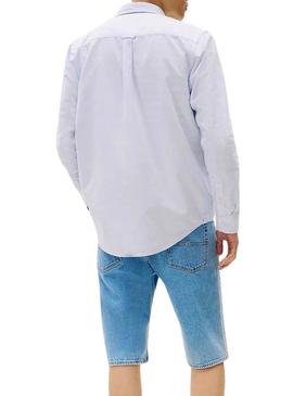 Camisa Tommy Jeans Oxford azul para homem.
